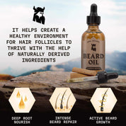 Beard Oil Sandalwood bottle with dropper, promoting healthy beard growth with natural ingredients.