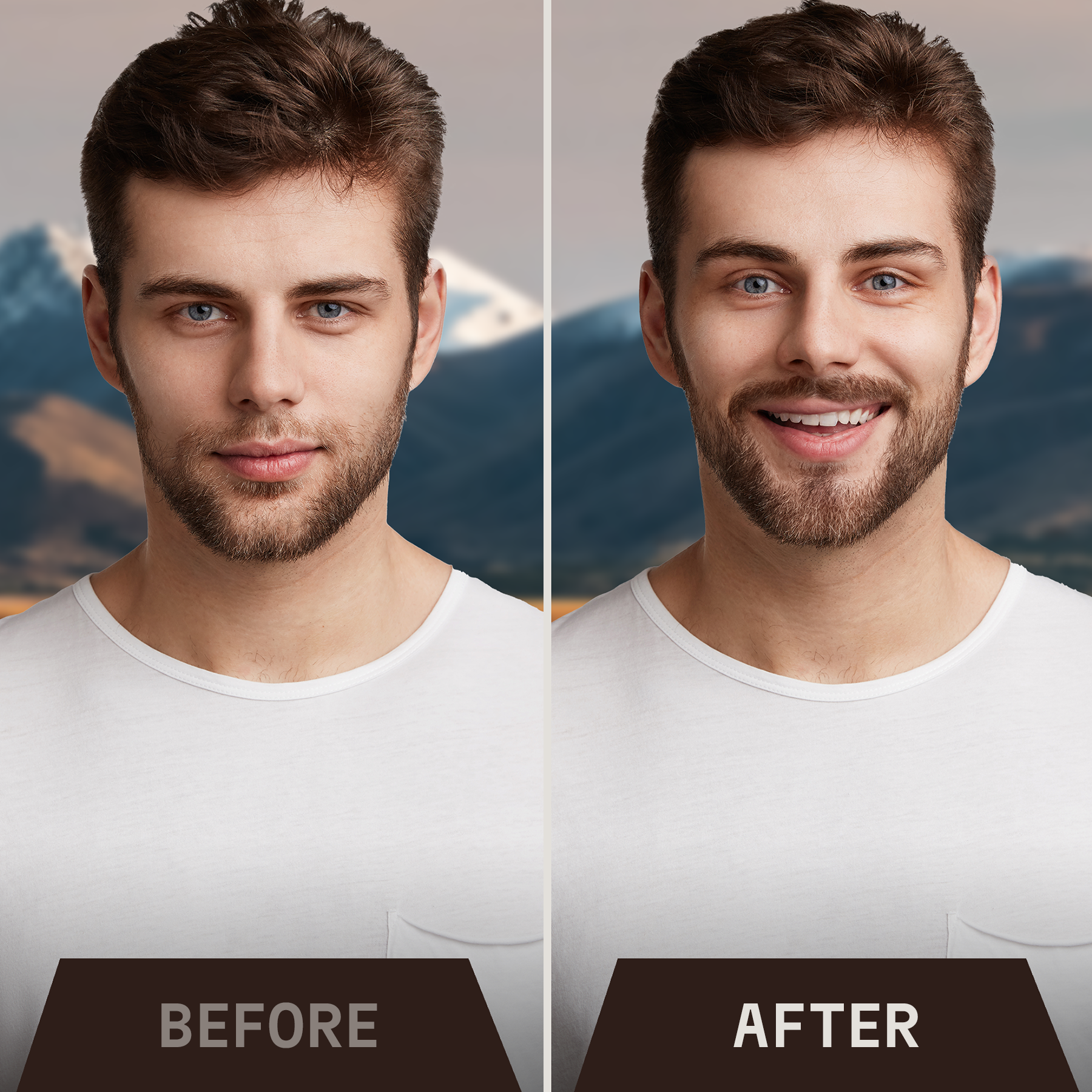 Beard Growth Kit showing before and after results with thicker, fuller beard.