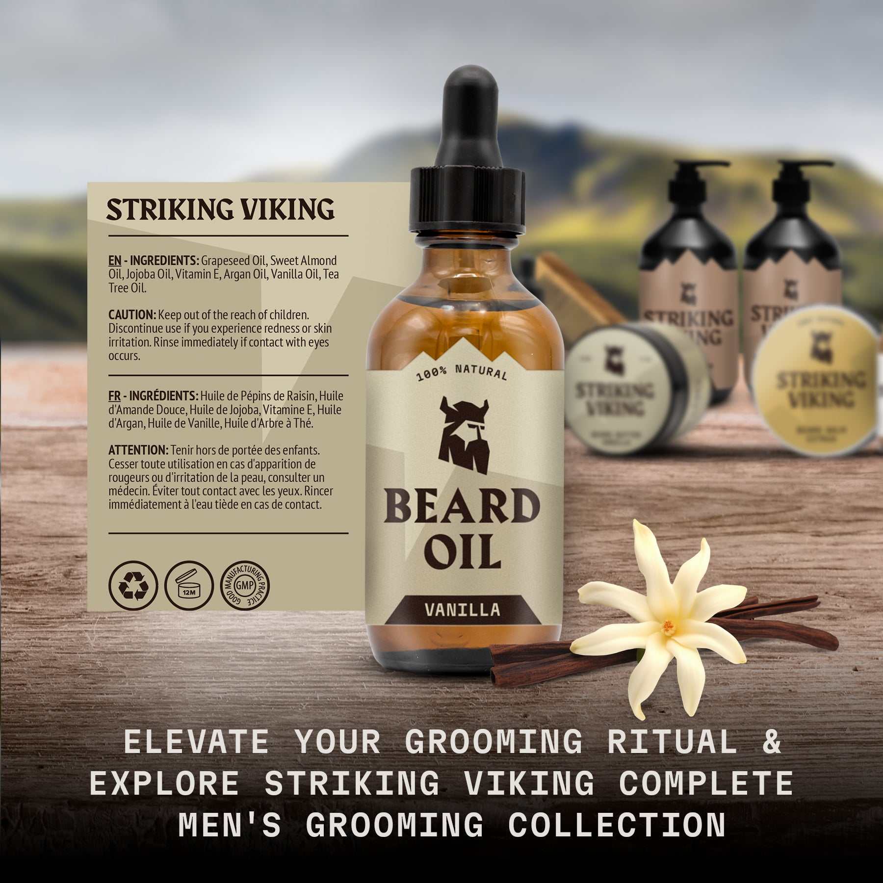 Vanilla Beard Oil 2 Pack with dropper bottles, featuring all-natural and organic ingredients to promote healthy beard growth, soften, and add shine.