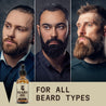 Beard oil vanilla for all beard types with three men showcasing healthy, groomed beards.