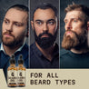 Bearded men showcasing the effects of vanilla beard oil, suitable for all beard types.