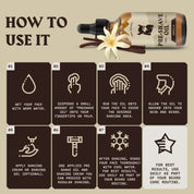 Pre Shave Oil for Men (Vanilla) with instructions on usage and benefits.