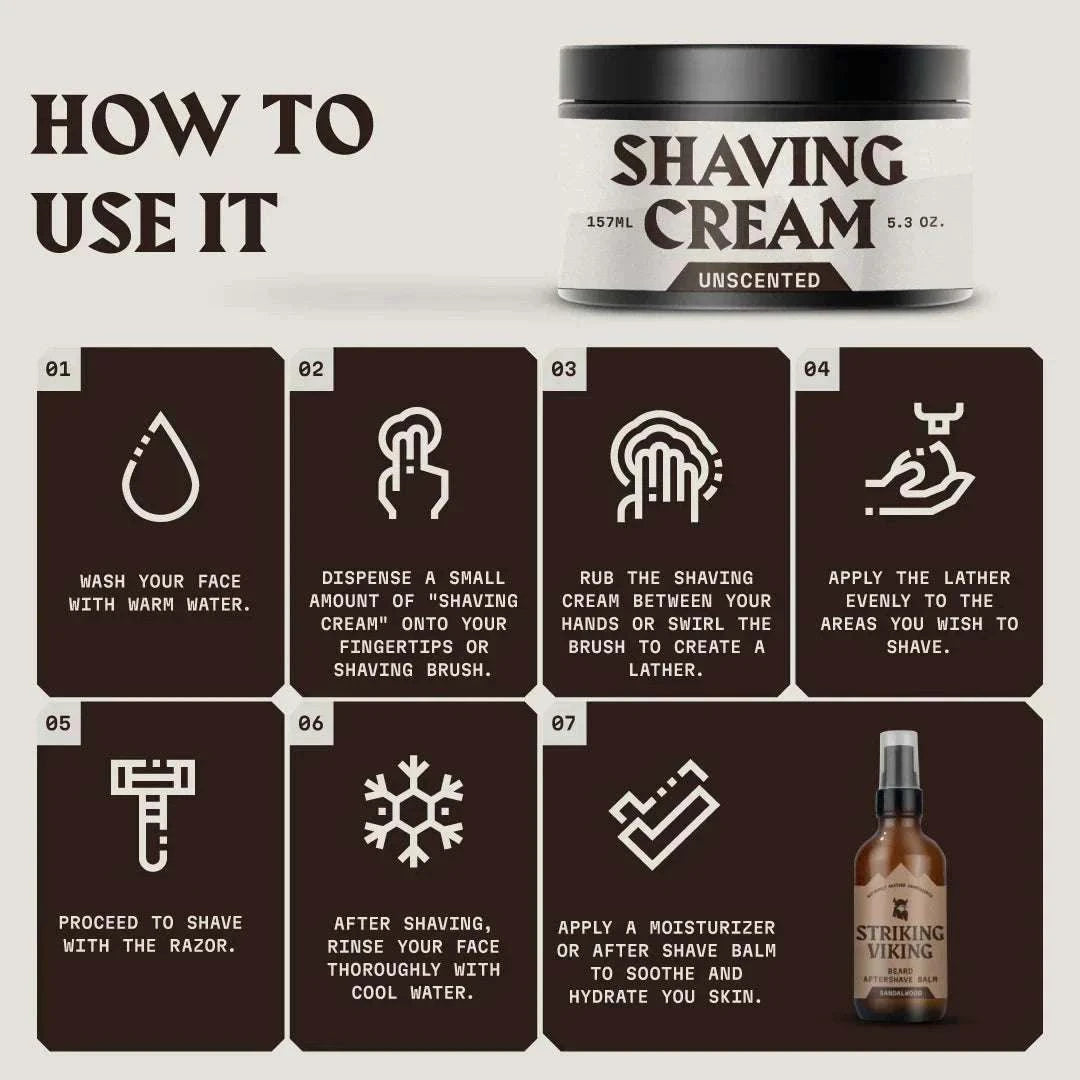 Shaving Cream for Men (Unscented) - Striking Viking, professional-grade, unscented, sensitive skin formula for smooth, close shave.