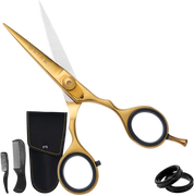 Premium Japanese steel 5.5-inch beard and hair scissors in gold with ergonomic design and sharp blades