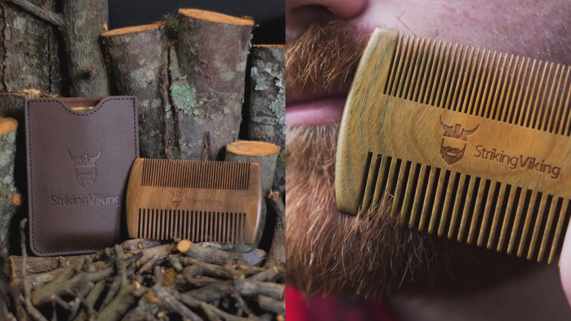 Sandalwood Wooden Beard Comb - Black | Striking Viking