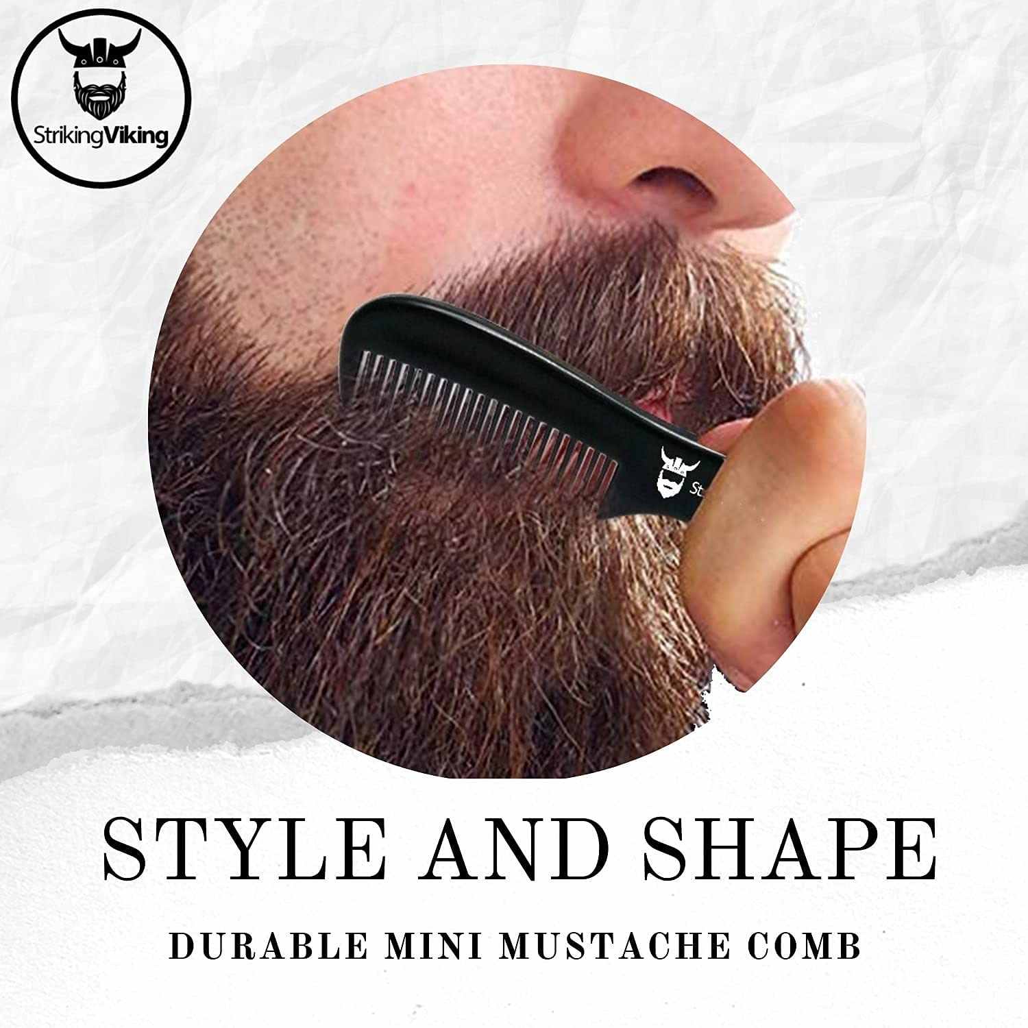 Mustache wax and comb kit with durable mini mustache comb for styling and shaping beard.