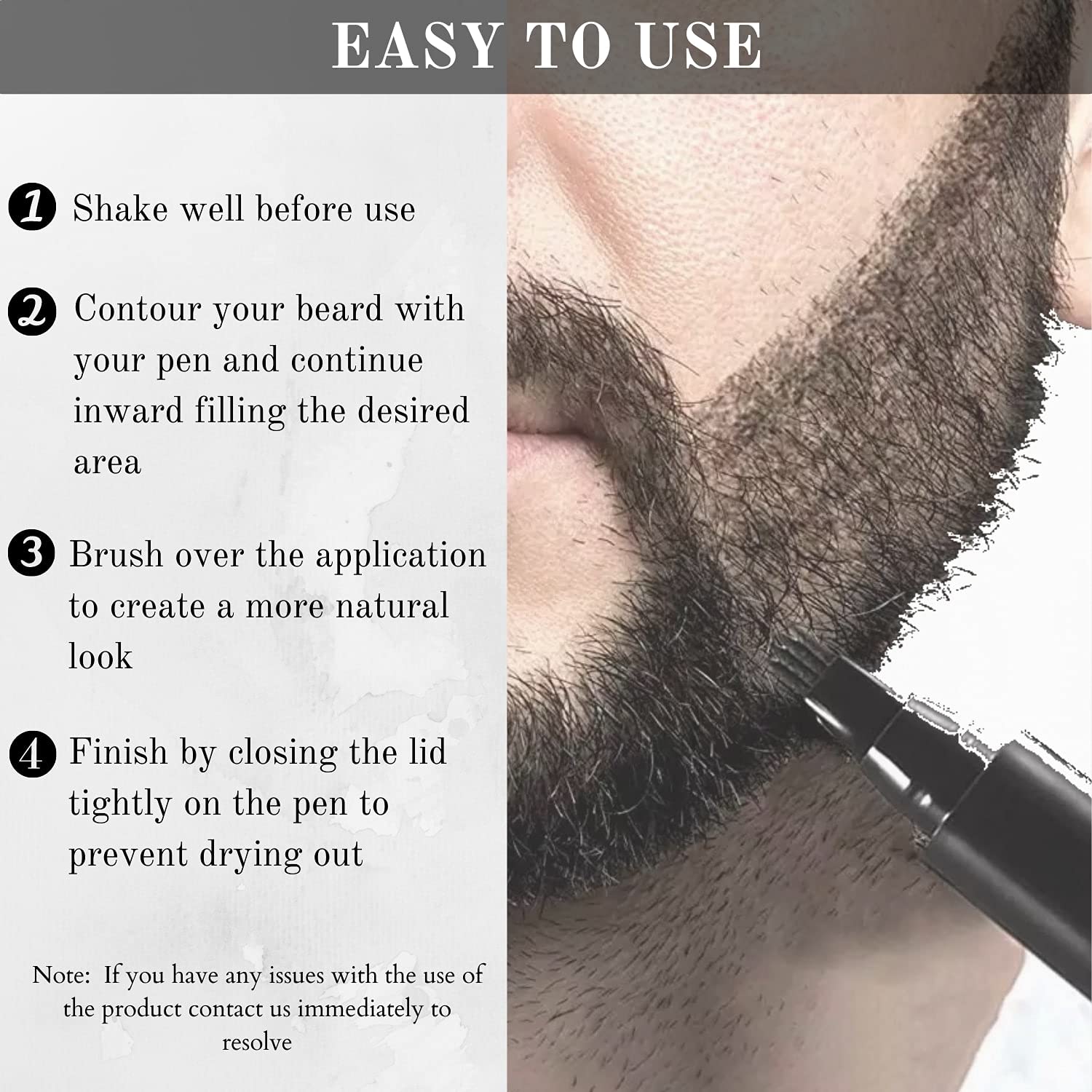 Beard filler pen with 4-tip applicator for natural beard contouring and blending.