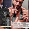 Beard oil and balm with vanilla scent for conditioning and styling.