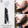 4-tip beard filler pen demonstrating before and after results, highlighting gap and spot coverage with a natural finish.