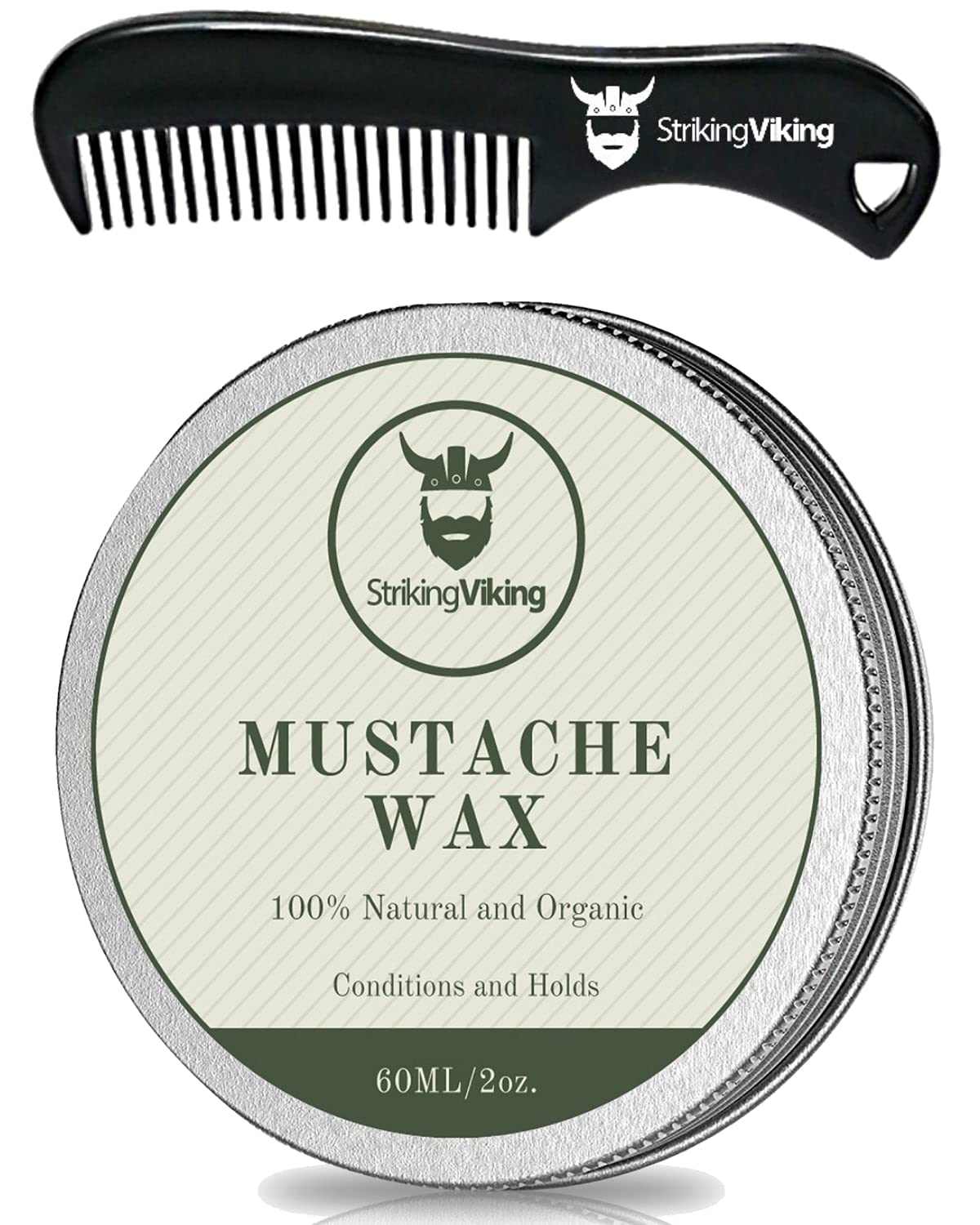 Mustache Wax and Comb Kit with Vanilla Scented Wax, Anti-Static Mini Comb, 2oz Tin.
